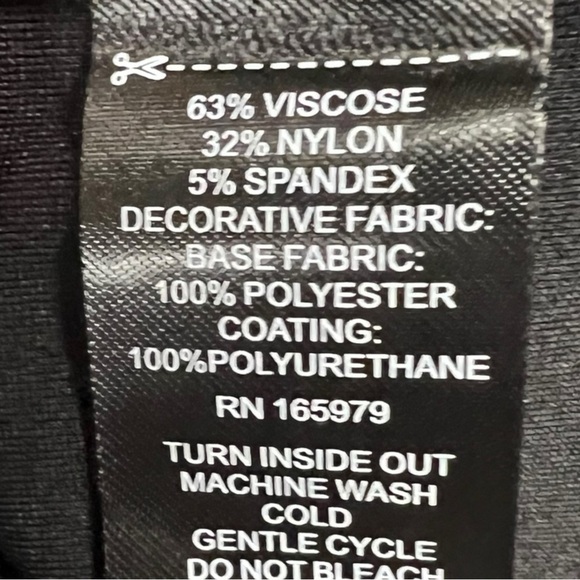 🌻Adrienne Landau Onyx Black Vegan Leather Trim Trouser Pants Rhinestone Size M - Picture 9 of 9